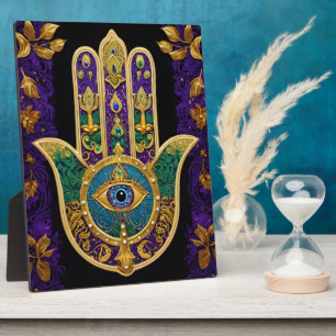 Ornates goldenes Hamsa mit drittem Auge Fotoplatte