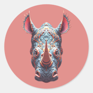 Ornates Rhino-Porträt - psychedelische Geistermask Runder Aufkleber