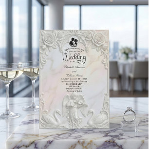 Ornates Rokoko-Engelchen & Schwan Märchenhochzeit  Einladung