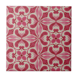 Ornates rotes Azulejo-Muster mit floralen Motiven Fliese