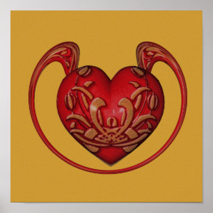 Ornates rotes Herz Poster