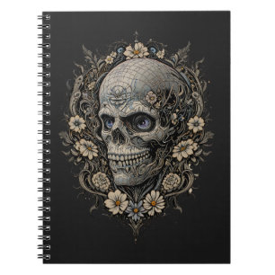 Ornates Totenkopf-Blumenmuster im viktorianischen Notizblock