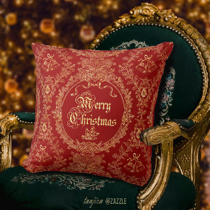 Ornates Vintage Weihnachten Rot Gold Frohe Weihnac Kissen