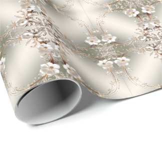 Ornates weißes Blumenrahmen-Geschenkpapier Geschenkpapier