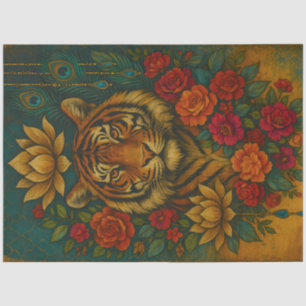 Ornativer floraler Tiger – Botanisches Tier in Juw Seidenpapier