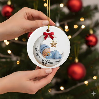 Ornement 1er Noël de bébé 2025 | Lune endormie