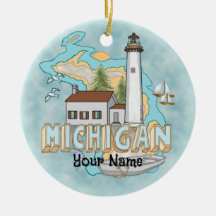 Ornement à nom personnalisé du phare du Michigan
