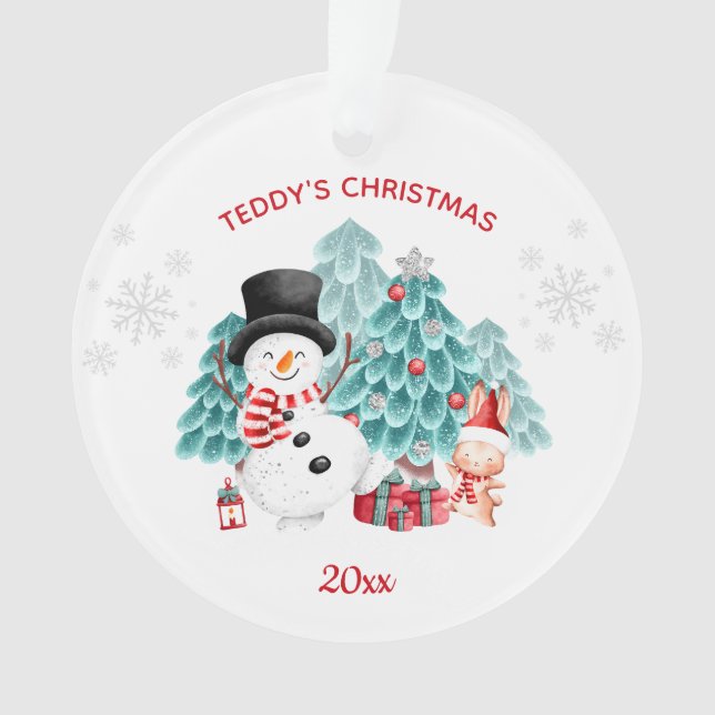 Ornement acrylique de Noël du bonhomme de neige mi (devant)