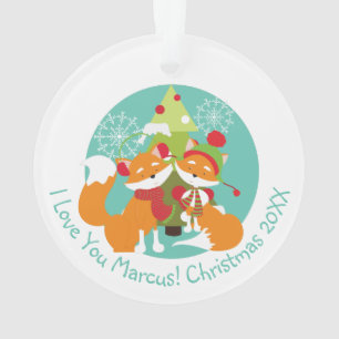 Ornement acrylique de Noël Renard Rouge customisé