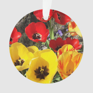 Ornement acrylique des tulipes jaunes et rouges