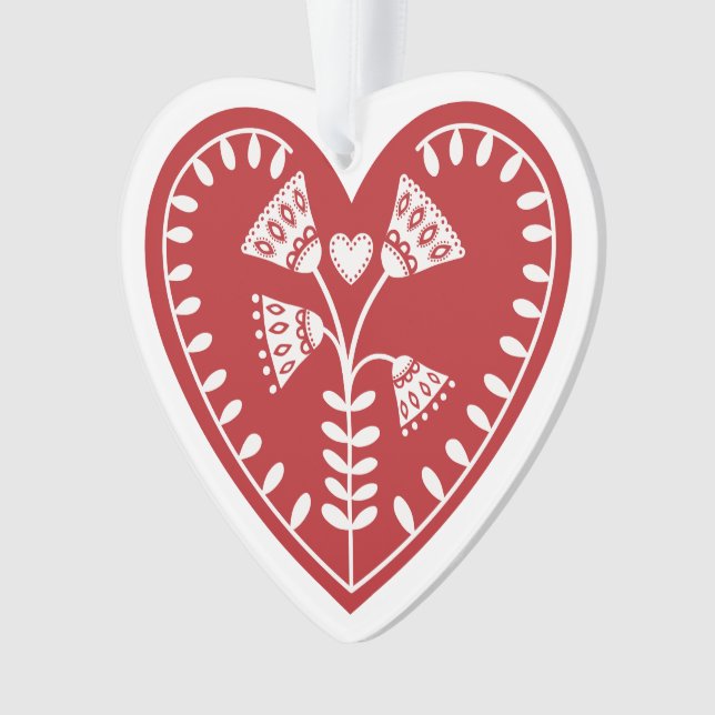 Ornement acrylique du coeur rouge scandinave (devant)