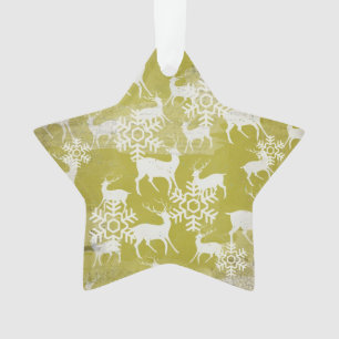 Ornement acrylique étoile cerf vert et blanc