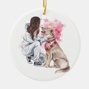 Ornement Aquarelle Fille Et Chien