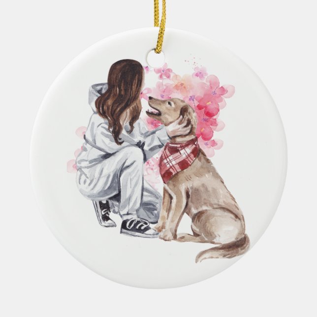 Ornement Aquarelle Fille Et Chien (Devant)
