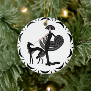 Ornement Art Déco en céramique Borzoi