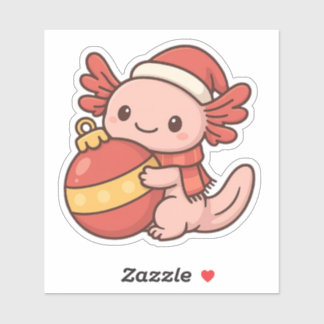 Ornement autocollant de Noël Axolotl Kawaii