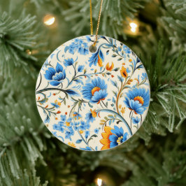 Ornement avec motif floral bleu et orange complexe