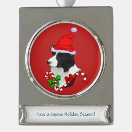 Ornement Bannière Argenté Border Collie Noël