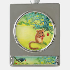 Ornement Bannière Argenté Hazel Dormouse Manger Fraise Sauvage