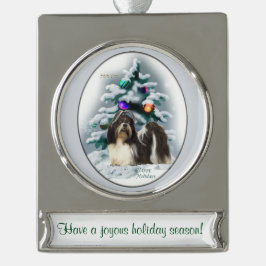 Ornement Bannière Argenté Shih Tzu Noël personnalisé