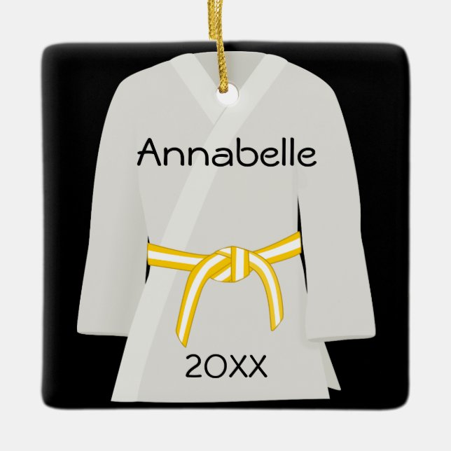 Ornement blanc jaune de ceinture d'arts martiaux (Devant)