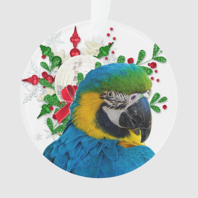 Ornement bleu de Noël de perroquet d'ara (devant)