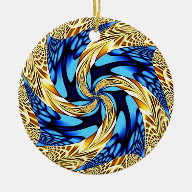 Ornement bleu de Noël de remous d'or (Devant)