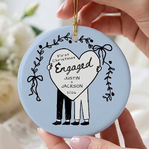 Ornement bleu de premier Noël des fiancées