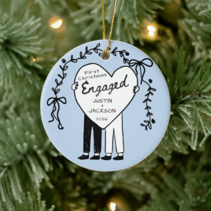 Ornement bleu de premier Noël des fiancées