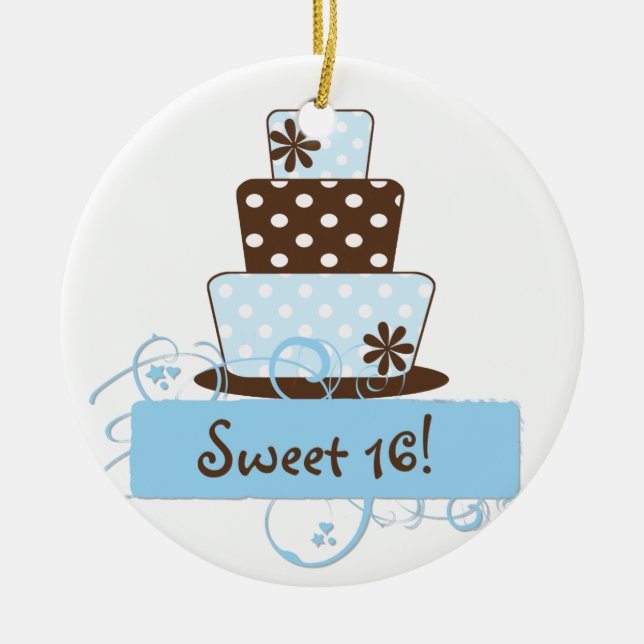 Ornement bleu de souvenir de gâteau du bonbon 16 à (Devant)