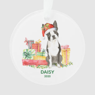 Ornement Boston Terrier avec nom de chien