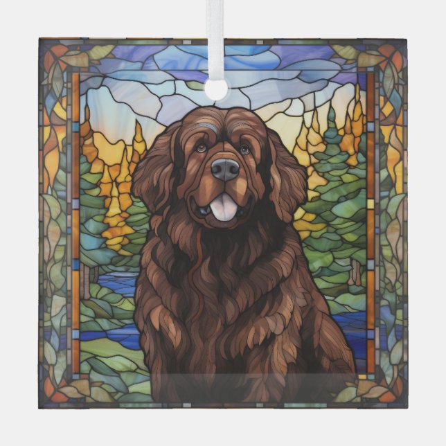 Ornement Brown en verre de chien de Terre-Neuve (Recto)