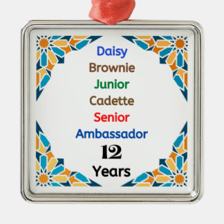 Ornement Carré Argenté 12 ans en Scoutisme Jalon Ambassadeur Grad