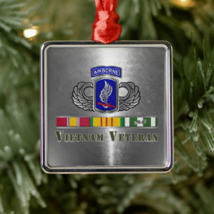 Ornement Carré Argenté 173e Brigade aéroportée Vietnam Vet Noël