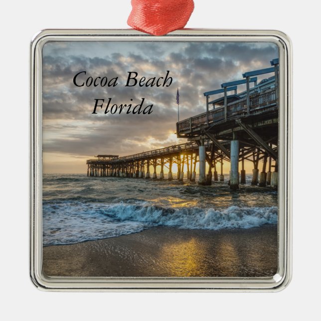 Ornement Carré Argenté 1er Sunrise 2017 Cocoa Beach (Devant)
