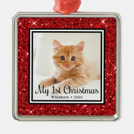 Ornement Carré Argenté 1ère photo de Noël de Kitten