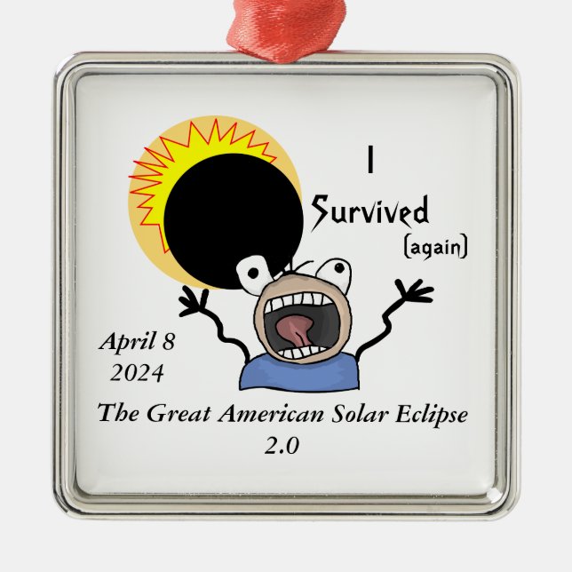 Ornement Carré Argenté 2024 Solar Eclipse Survival (Devant)