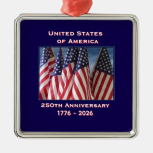 Ornement Carré Argenté 250e anniversaire USA Patriotic Flags Premium