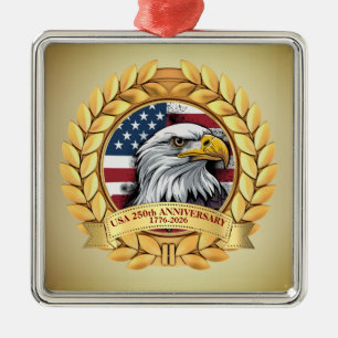 Ornement Carré Argenté 250e anniversaire USA patriotique 1776–2026