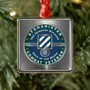 Ornement Carré Argenté 3e division d'infanterie de Noël Afghanistan Vet
