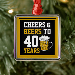 Ornement Carré Argenté 40e anniversaire Cheers & Bières à 40 ans
