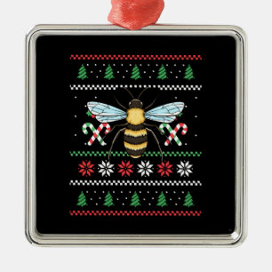 Ornement Carré Argenté Abeille Abeille Noël laid