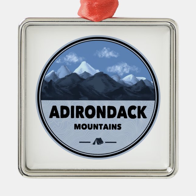 Ornement Carré Argenté Adirondack Mountains New York Camping (Devant)