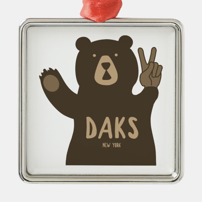 Ornement Carré Argenté Adirondacks Peace Bear (Devant)