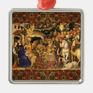 Ornement Carré Argenté ADORATION DE MAGI Gentile Da Fabriano, Noël