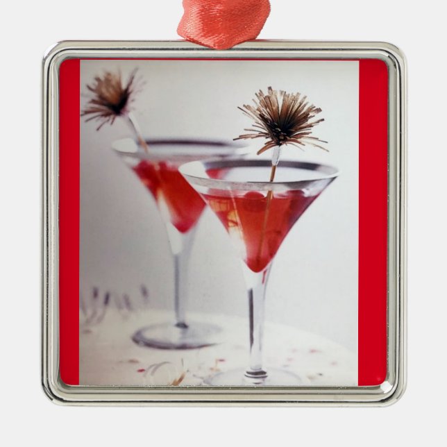 ORNEMENT CARRÉ ARGENTÉ **ADULTE "CHEERS" COOL** ORNAMENT DE NOËL (Devant)