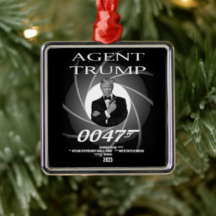Ornement Carré Argenté Agent Président Donald Trump Jour d'investiture 47