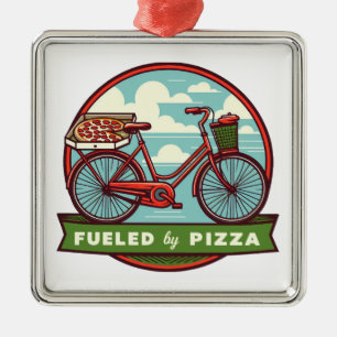 Ornement Carré Argenté Alimenté Par Pizza Bike