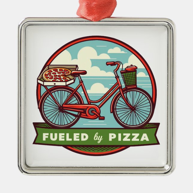 Ornement Carré Argenté Alimenté Par Pizza Bike (Devant)
