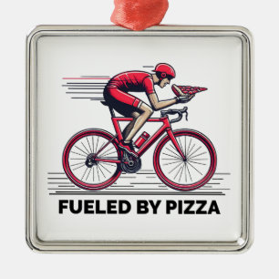 Ornement Carré Argenté Alimenté Par Pizza Cyclist